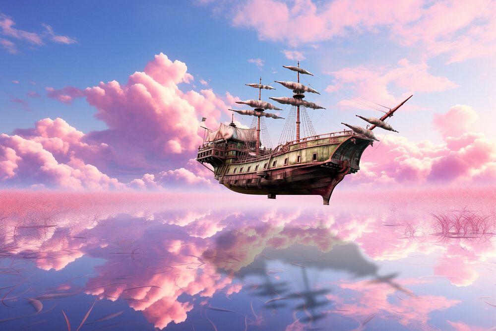 Magical flying pirate ship fantasy remix, editable design