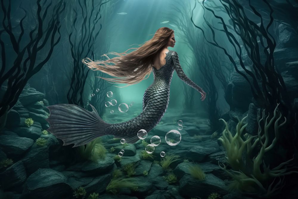 Mermaid in underwater world fantasy remix, editable design