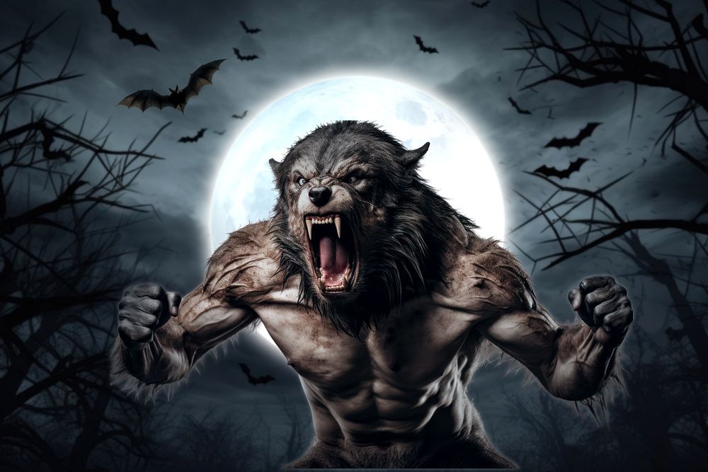 Frightening werewolf fantasy remix, editable design