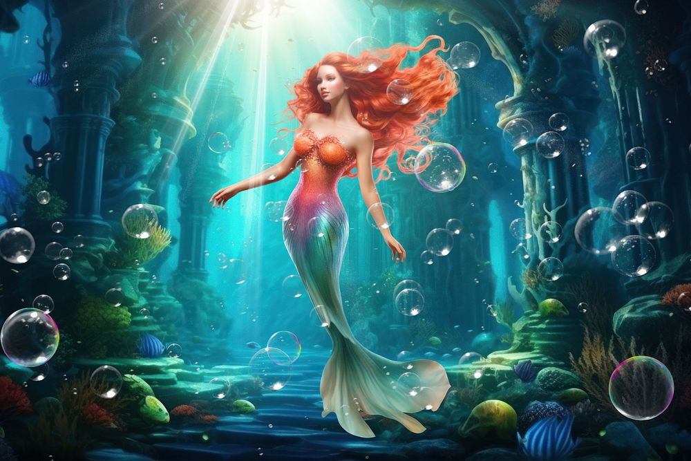 Beautiful female mermaid fantasy remix, editable design