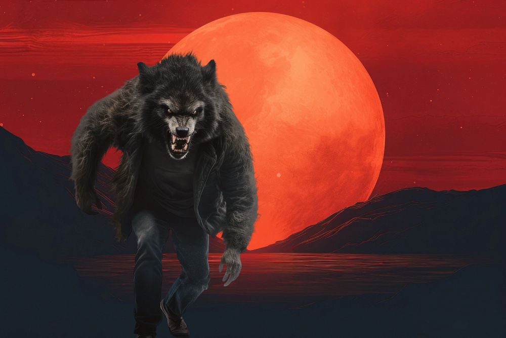 Werewolf during blood moon fantasy remix, editable design