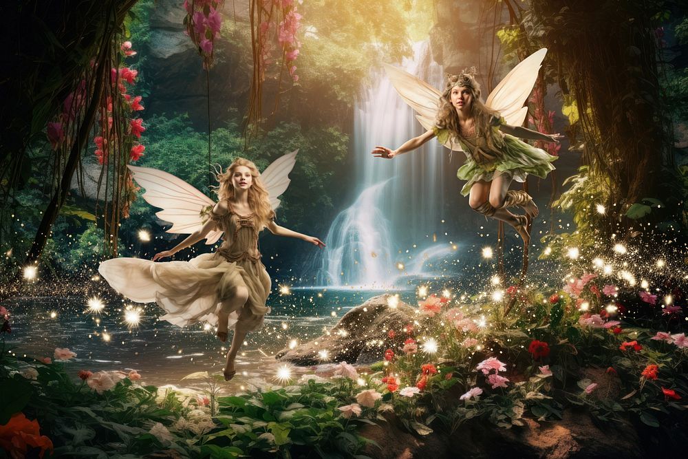 Fairies playing fantasy remix, editable | Free Scene Creator - rawpixel