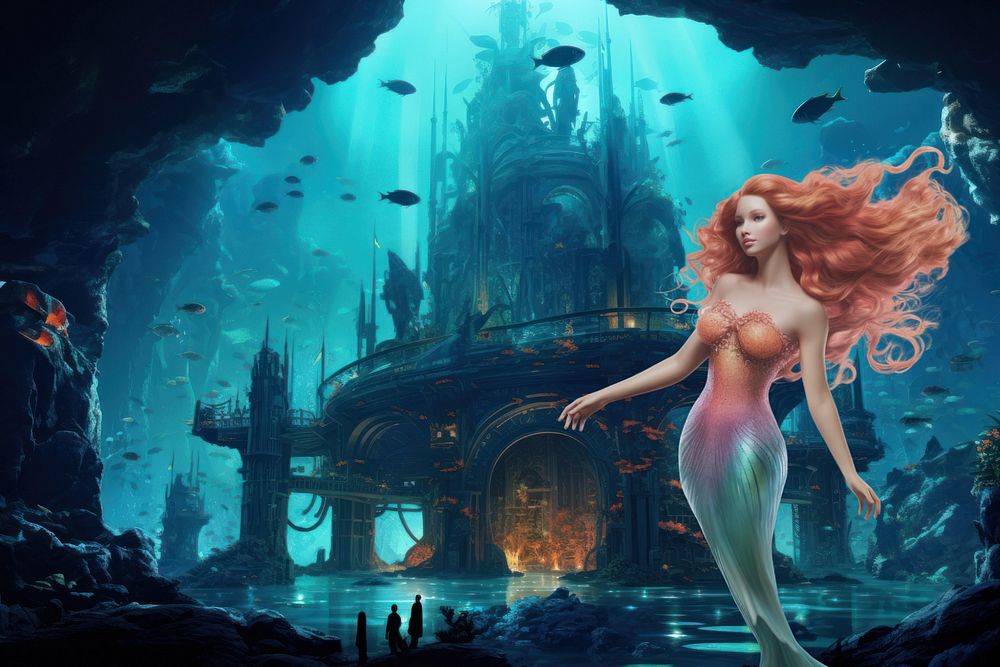 Underwater world mermaid fantasy remix, editable design