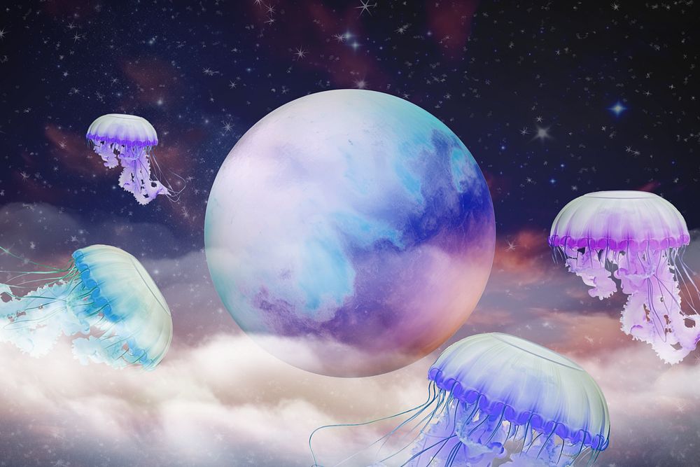 Extraterrestrial jellyfish surreal remix, editable design