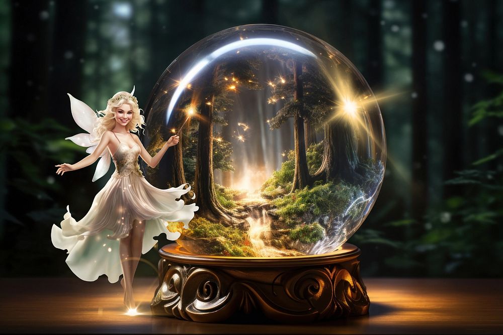 Fairy and snow globe fantasy remix, editable design