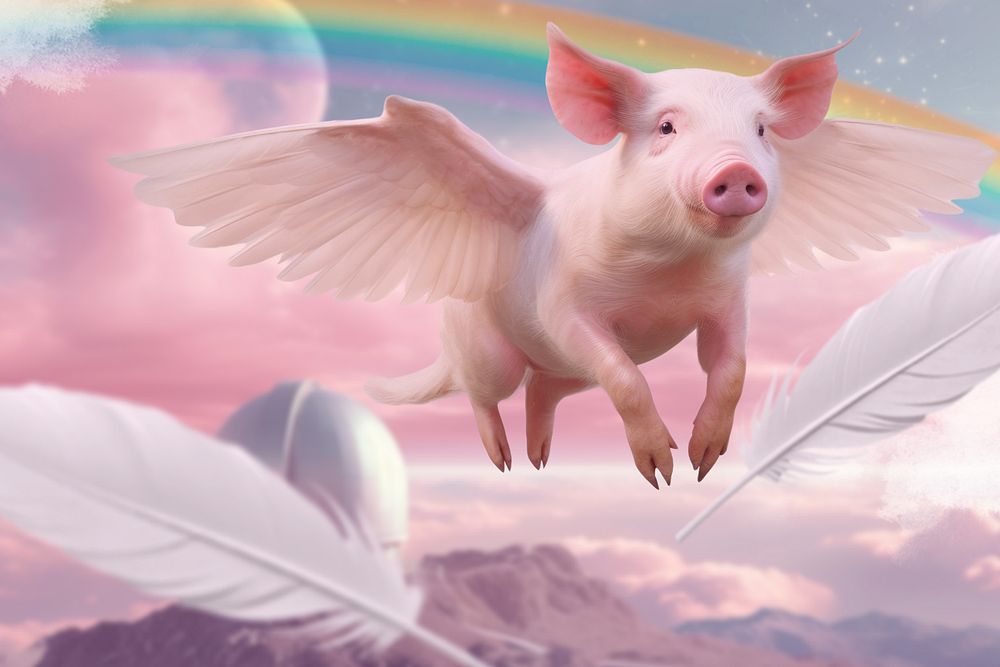 Magical flying pig fantasy remix, editable design