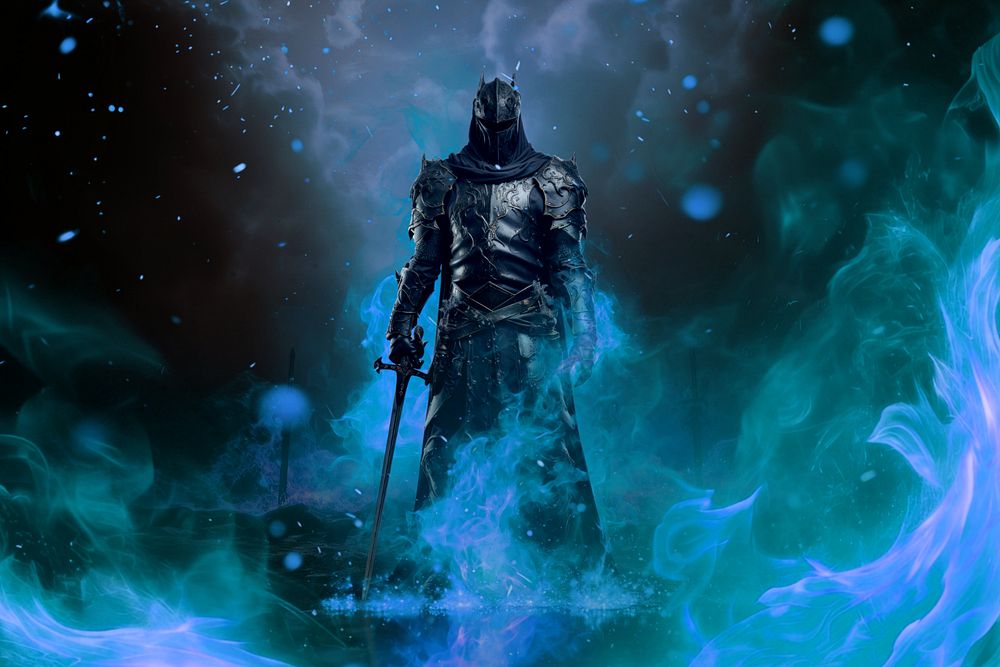 Black demonic knight fantasy remix, editable design