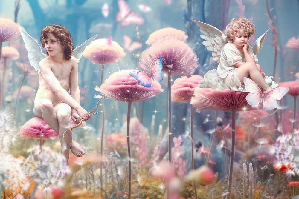 Cupid fairy field surreal remix, editable design