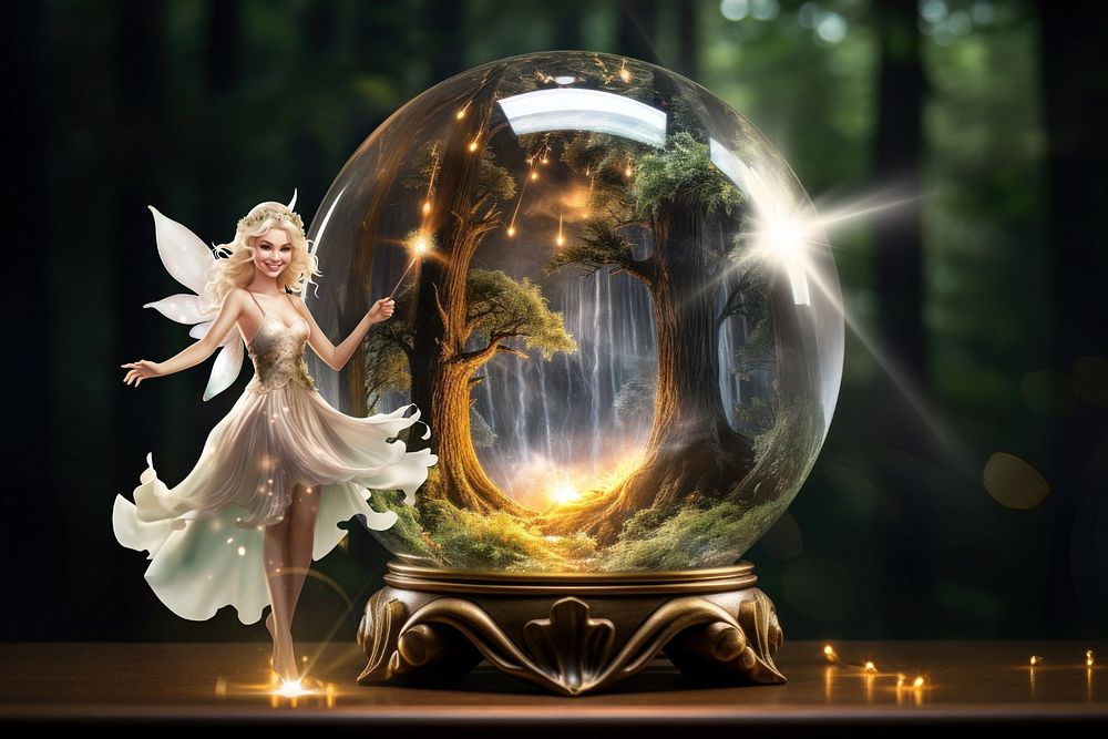 Fairy and snow globe fantasy remix, editable design