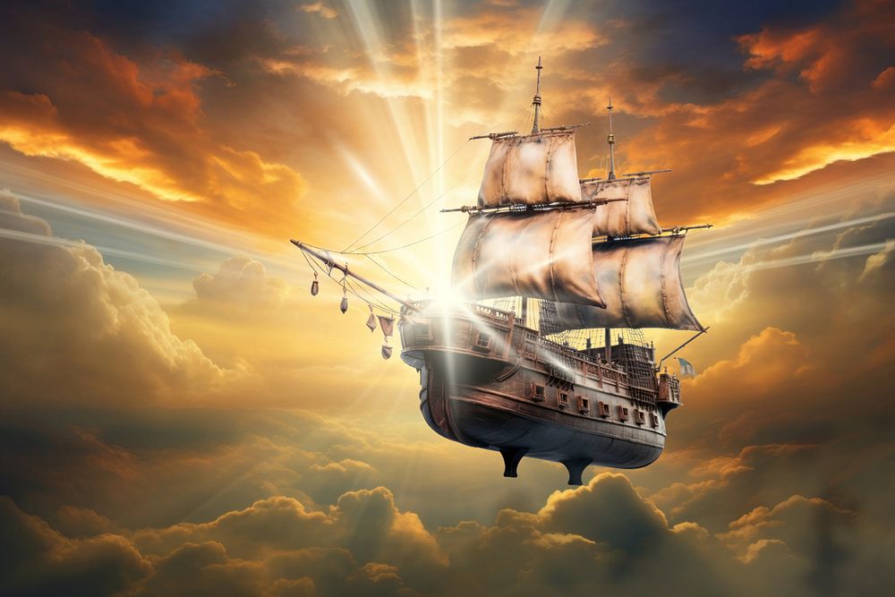 Flying ship exploration fantasy remix, editable design