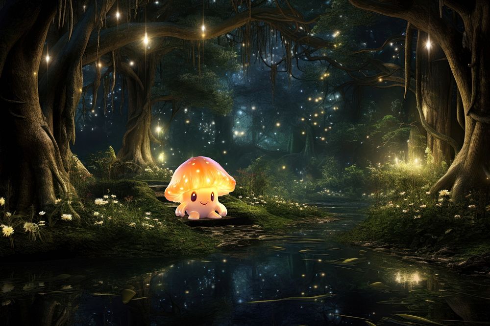 Cute mushroom monster fantasy remix, editable design