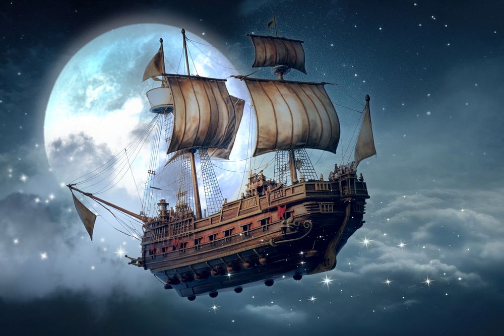 Flying pirate ship fantasy remix, editable design