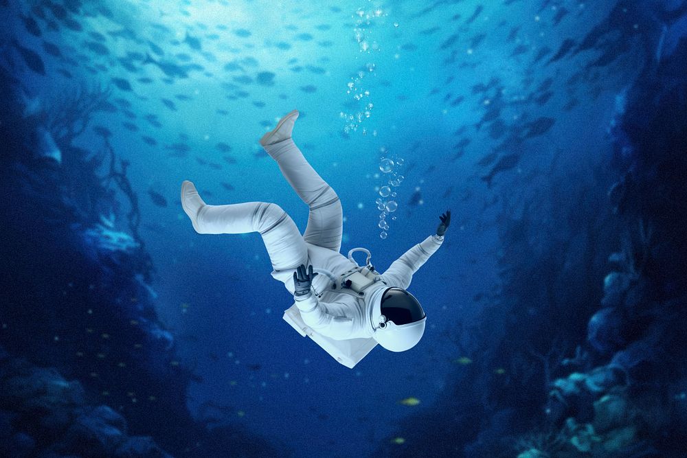 Astronaut & underwater world surreal remix, editable design