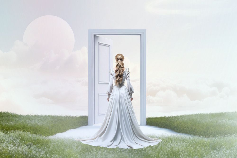 Princess walking through portal surreal remix, editable design