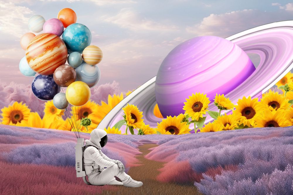 Lonely astronaut outer space surreal remix, editable design