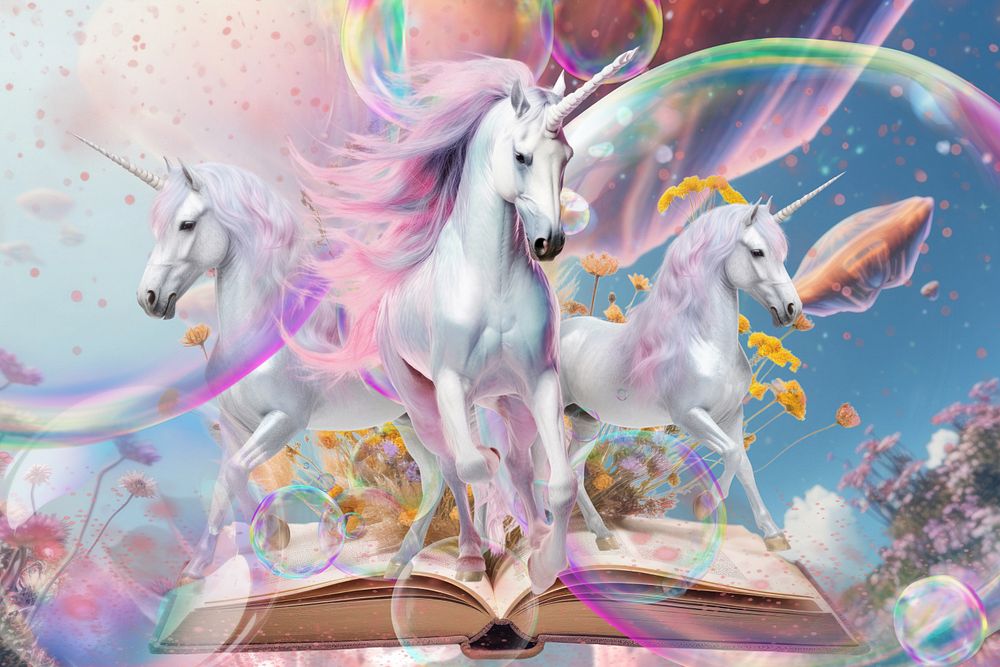 Unicorn fairy tales fantasy remix, editable design