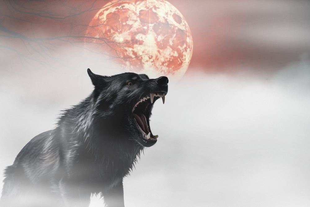 Growling black wolf fantasy remix, editable design