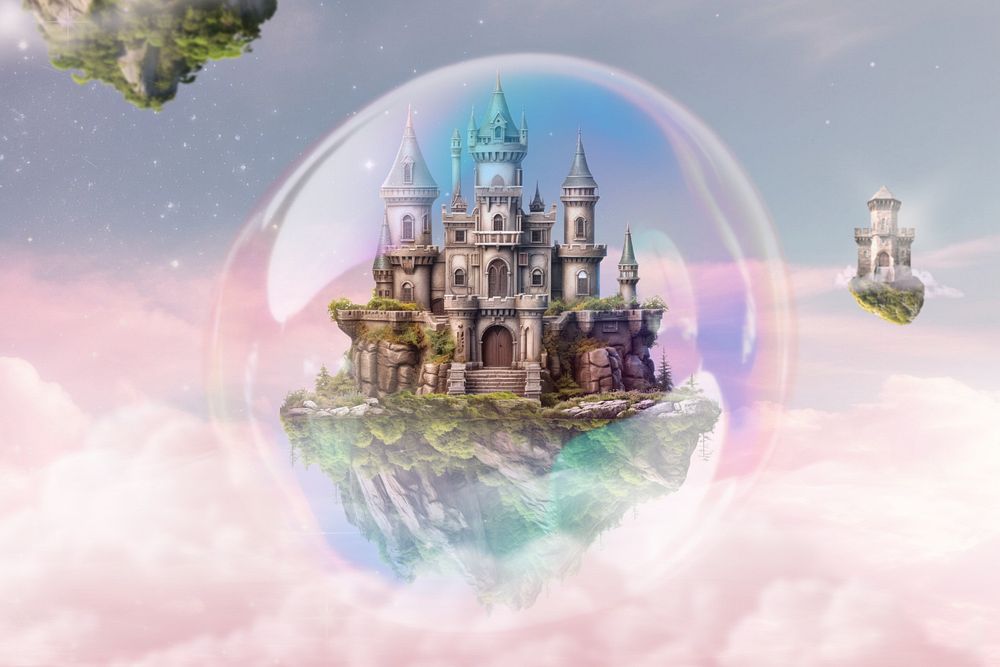 Magical castle in bubble fantasy remix, editable design