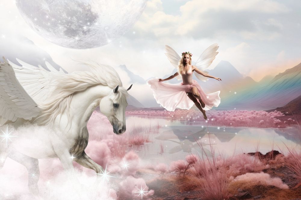 Pegasus & magical fairy fantasy remix, editable design