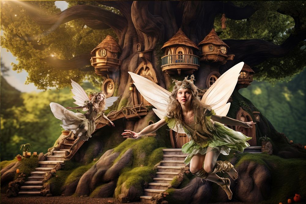 Village of fairies fantasy remix, editable design