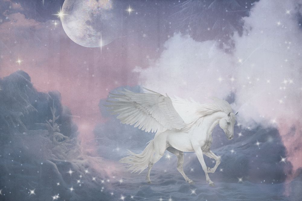 Pegasus in a sky fantasy remix, editable design