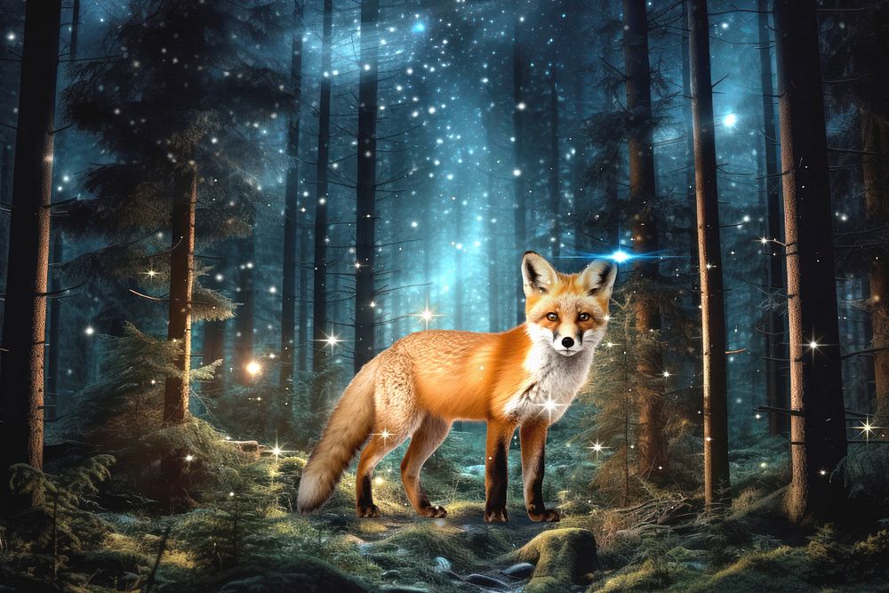 Enchanted forest fox fantasy remix, editable design