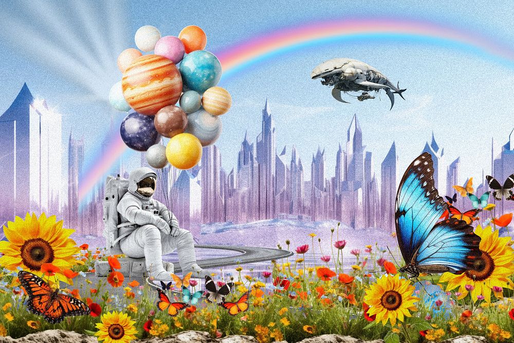 Lonely astronaut surreal fantasy remix, editable design