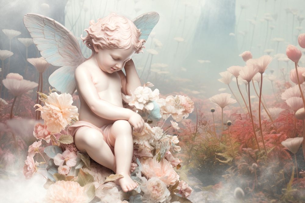 Baby angel flowers fantasy remix, editable design