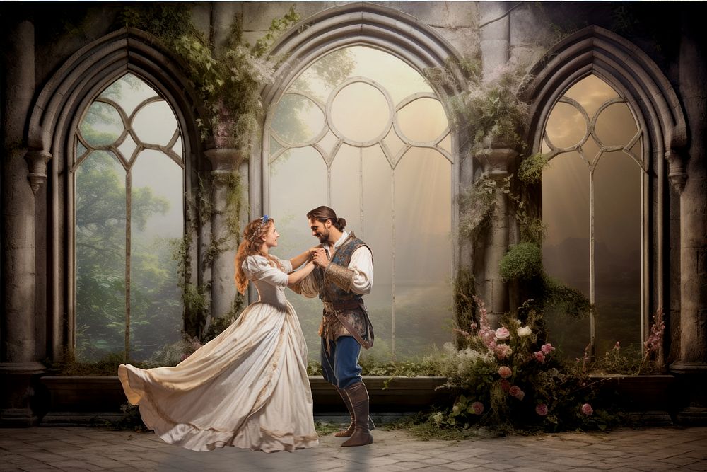 Medieval couple dancing fantasy remix, editable design