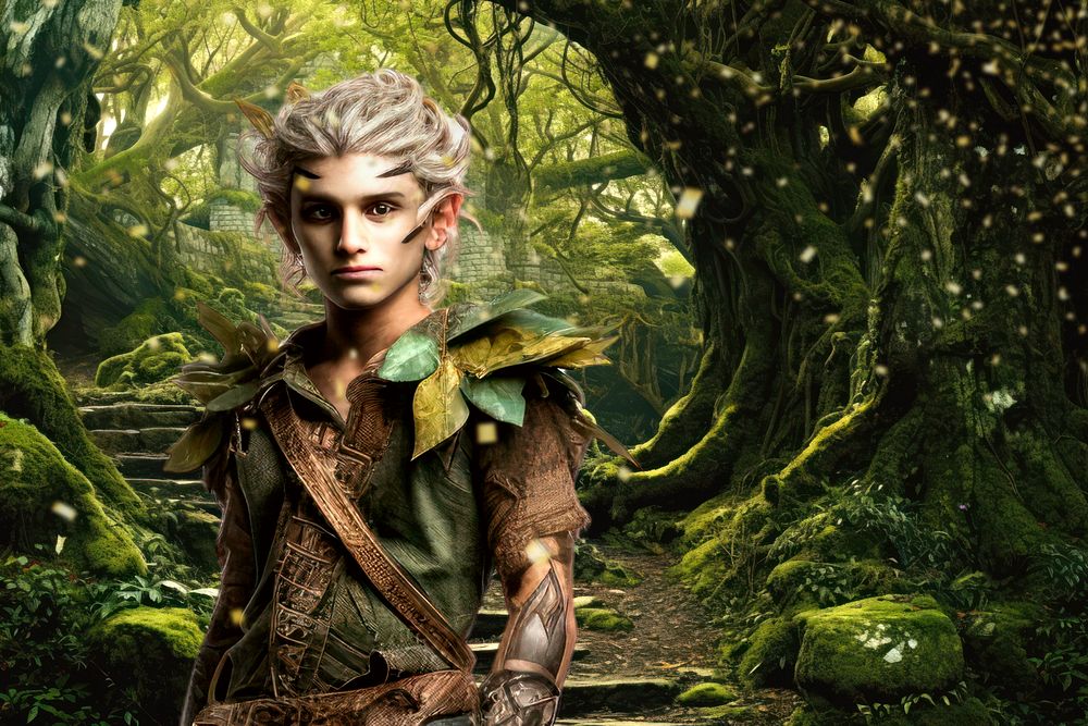 Male elf soldier fantasy remix, editable design