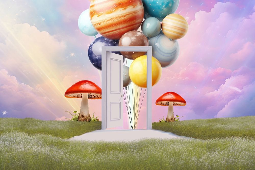 Door and balloon surreal remix, editable design