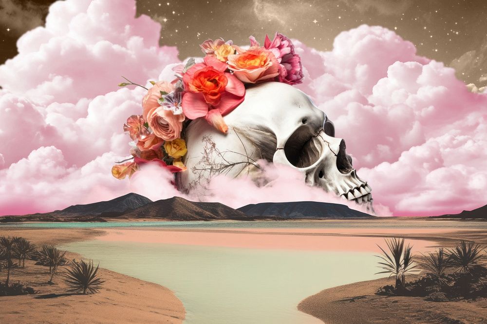 Skull and cloud collage surreal remix, editable design