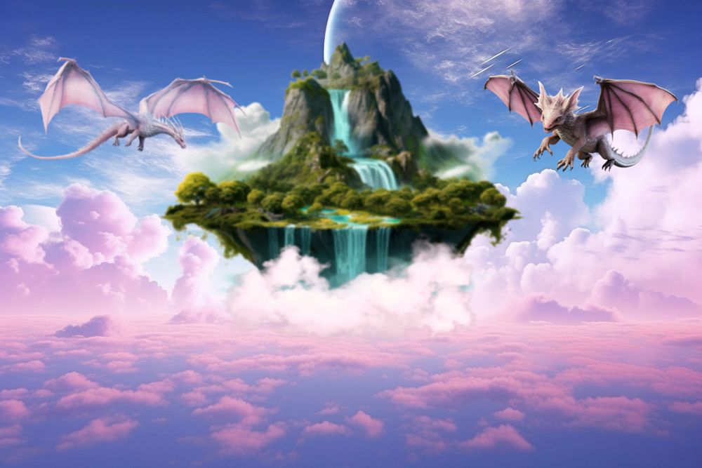 Dragon floating island fantasy remix, editable design