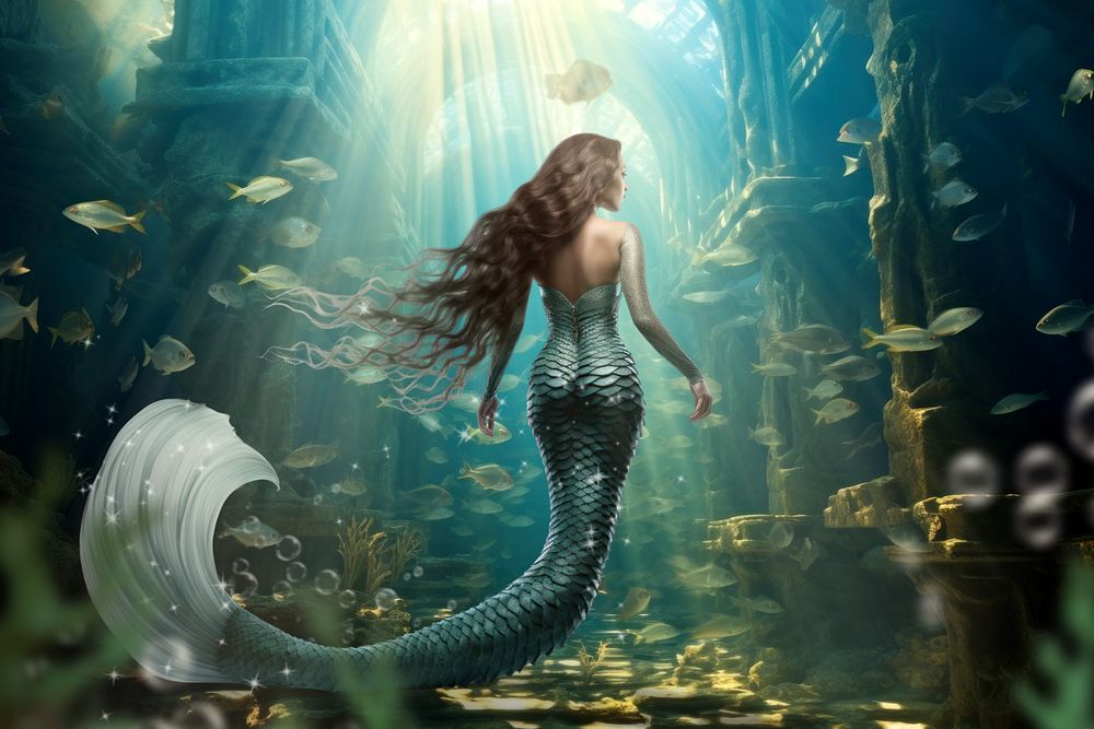 Mermaid underwater fantasy remix, editable design