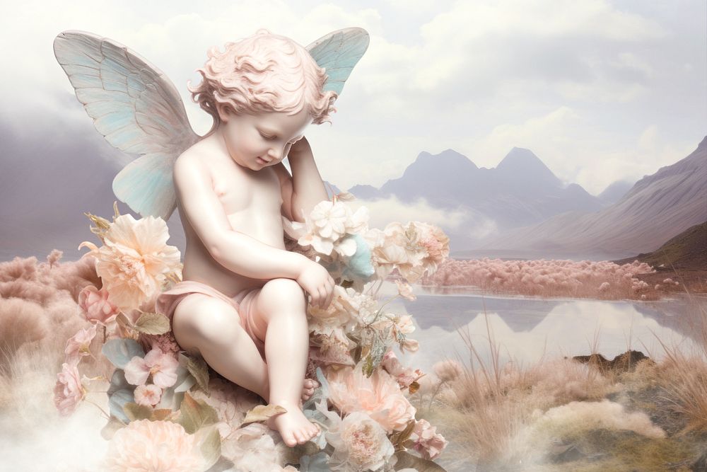 Baby angel flowers fantasy remix, editable design