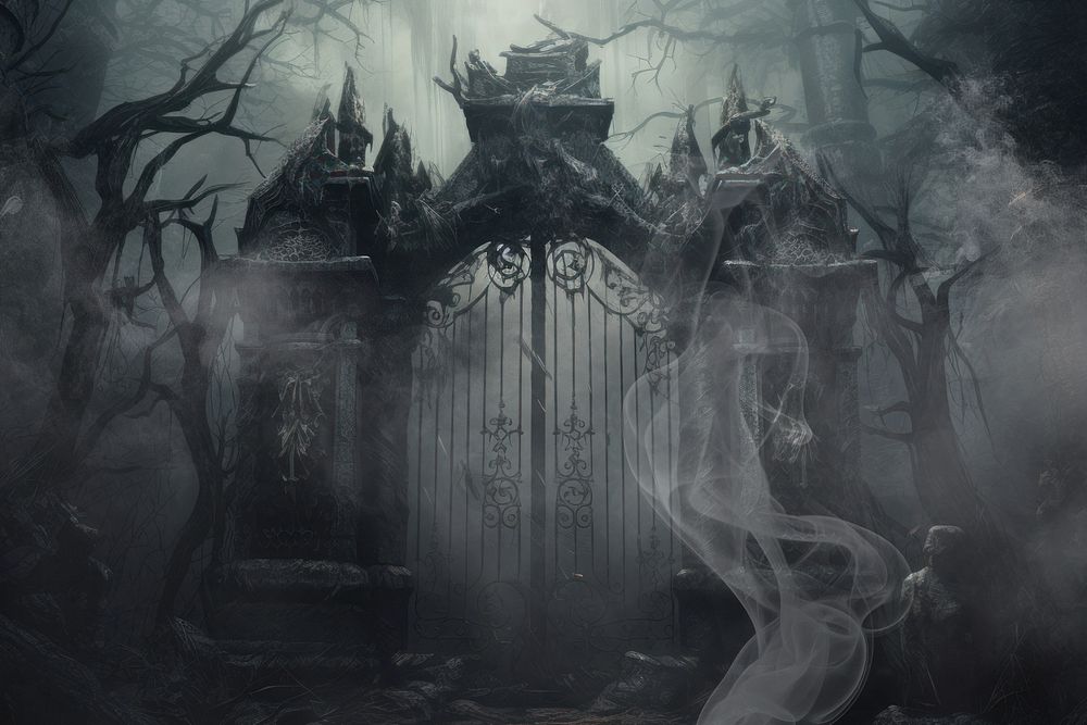 Dark gothic gate spooky halloween remix, editable design