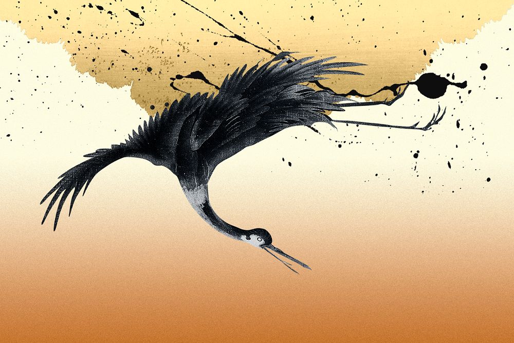 Vintage crane bird ink illustration remixed by rawpixel.