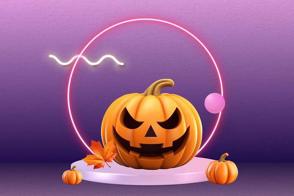 Purple Halloween pumpkin podium display remix, editable design