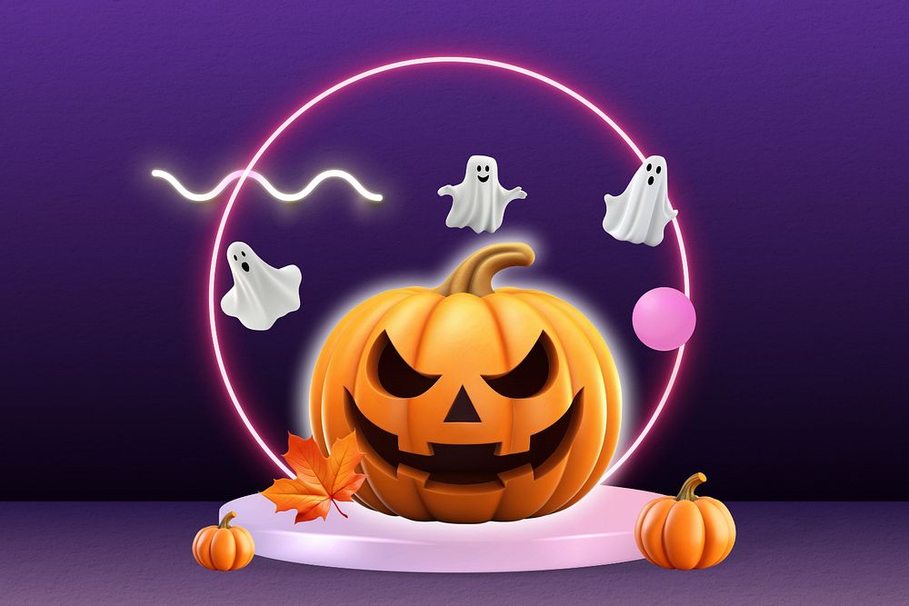 Halloween pumpkin & ghost  podium display remix, editable design