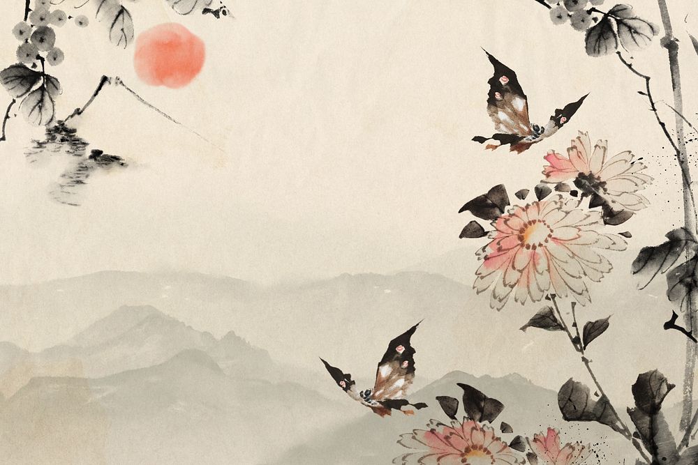 Hokusai’s moth illustration background remixed by rawpixel.