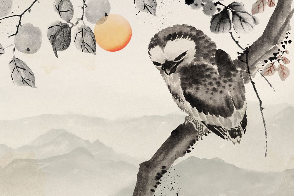 Hokusai’s Japanese owl illustration remixed by rawpixel.