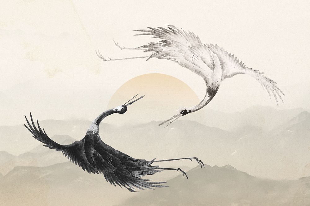 Vintage Japanese crane illustration remixed by rawpixel.