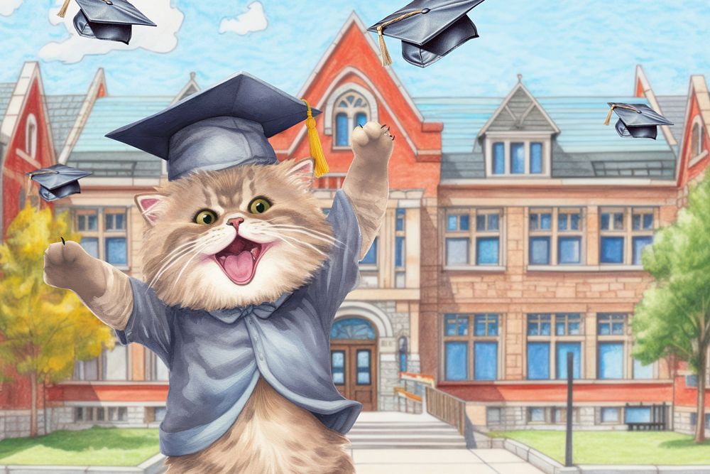 Cat graduation, study education editable remix