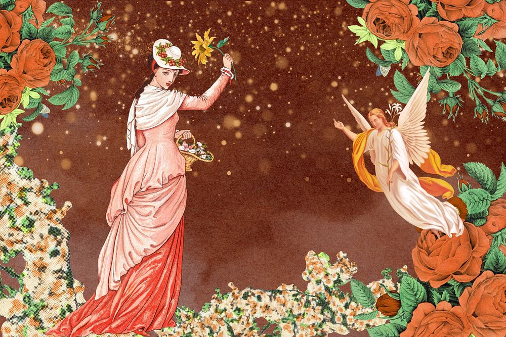 Walter Crane's woman background, vintage botanical illustration. Remixed by rawpixel.