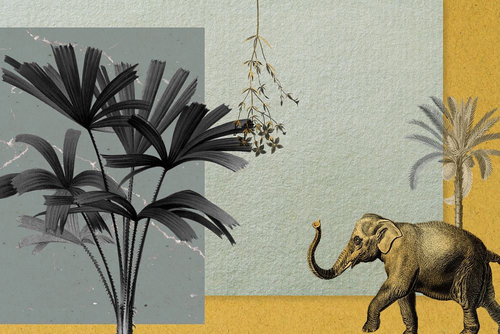 Gold elephant background, vintage animal illustration. Remixed by rawpixel.