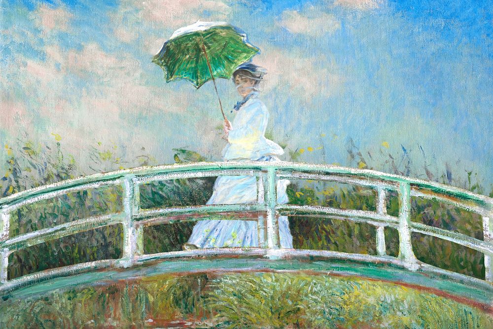 Woman with Parasol background, Claude Monet's vintage painting. Remixed by rawpixel.