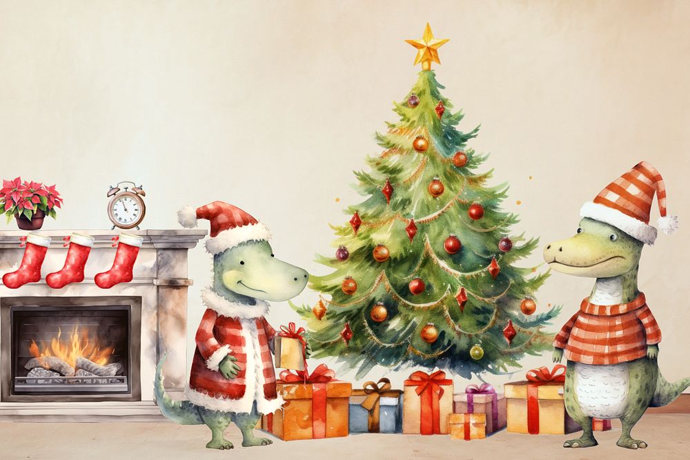 Christmas crocodile, animal watercolor editable remix