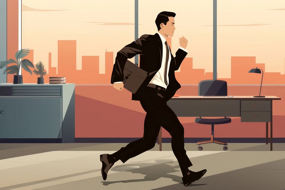 Running businessman, corporate aesthetic editable remix