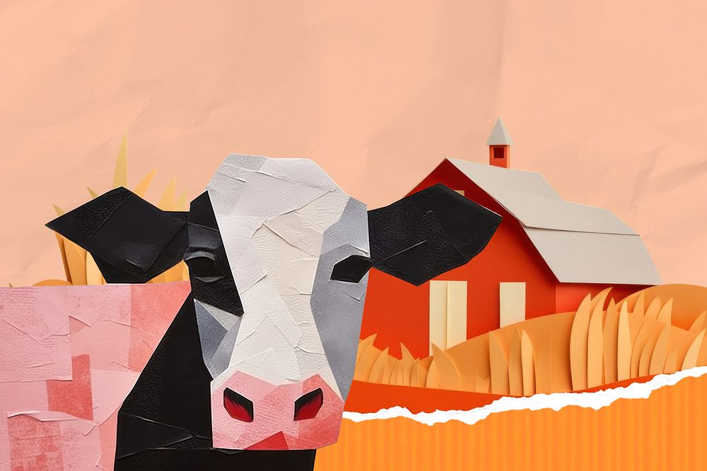 Farm cow, agriculture paper craft editable remix