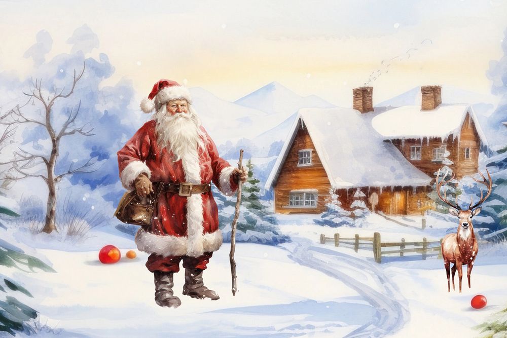 Santa Claus, festive watercolor editable remix